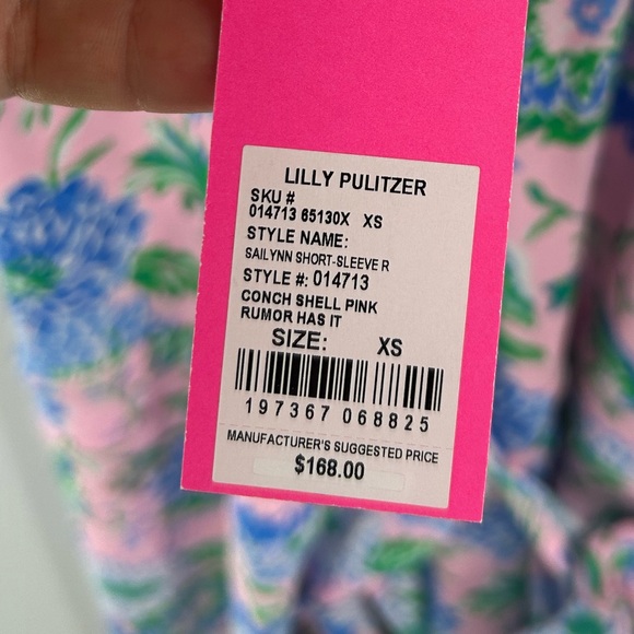 NWT Lilly Pulitzer‎ Sailynn Short Sleeve Conch Shell Pink Rumor Has It Size XS - Picture 5 of 6